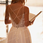 Elegant Boho A line Wedding Dress strap lace applique bride dress robe de mariee A line Wedding Bridal Gown AL-QK254
