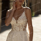 Elegant Boho A line Wedding Dress strap lace applique bride dress robe de mariee A line Wedding Bridal Gown AL-QL217