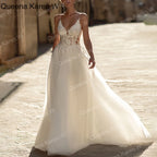 Elegant Boho A line Wedding Dress strap lace applique bride dress robe de mariee A line Wedding Bridal Gown AL-QL217