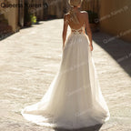 Elegant Boho A line Wedding Dress strap lace applique bride dress robe de mariee A line Wedding Bridal Gown AL-QL217