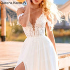 Elegant Boho A line Wedding Dress strap lace applique chiffon bride dress robe de mariee A line Wedding Bridal Gown AL-QK177