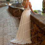 Elegant Boho A line Wedding Dress strap lace applique chiffon bride dress robe de mariee A line Wedding Bridal Gown AL-QK187