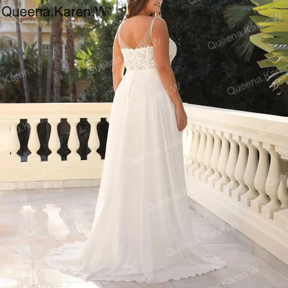 Elegant Boho A line Wedding Dress strap lace applique chiffon bride dress robe de mariee A line Wedding Bridal Gown AL-QK212