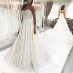 Elegant Boho A line Wedding Dress strap lace beading satin bride dress robe de mariee A line Wedding Bridal Gown AL-QK164