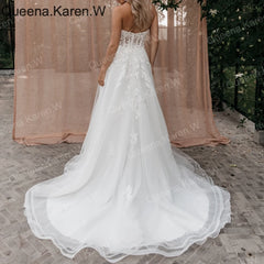 Elegant Boho A line Wedding Dress strapless lace applique bride dress robe de mariee A line Wedding Bridal Gown