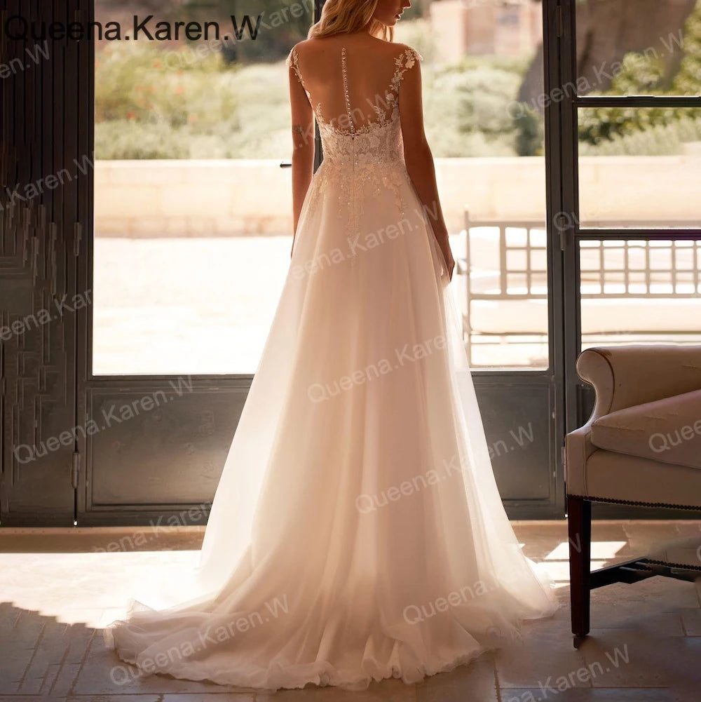 Elegant Boho A line Wedding Dress sweetheart lace applique bride dress robe de mariee A line Wedding Bridal Gown AL-QK241