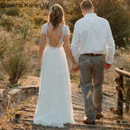 Elegant Boho A line Wedding Dress v neck lace chiffon bride dress robe de mariee A line Wedding Bridal Gown AL-QK259