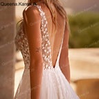 Elegant Boho A line Wedding DressV neck lace applique chiffon bride dress robe de mariee A line Wedding Bridal Gown AL-QK243