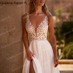 Elegant Boho A line Wedding DressV neck lace applique chiffon bride dress robe de mariee A line Wedding Bridal Gown AL-QK243