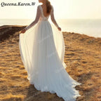 Elegant Boho Wedding Dress Long sleeve V neck lace applique bride dress robe de mariee A line Wedding Bridal Gown AL-QK41