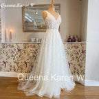 Elegant Boho Wedding Dress V neck lace applique bride dress robe de mariee A line Wedding Bridal Gown AL-QK12