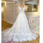 Elegant Boho Wedding Dress V neck lace applique bride dress robe de mariee A line Wedding Bridal Gown AL-QK9