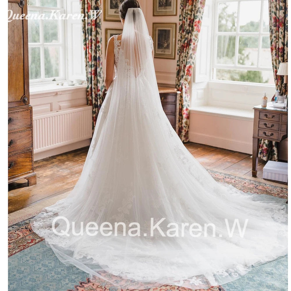 Elegant Boho Wedding Dress V neck lace applique bride dress robe de mariee A line Wedding Bridal Gown AL-QK9