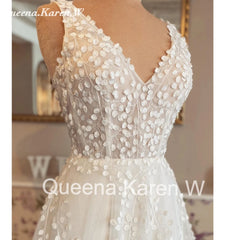 Elegant Boho Wedding Dress V neck lace applique bride dress robe de mariee A line Wedding Bridal Gown AL-QK12