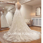 Elegant Boho Wedding Dress V neck lace applique bride dress robe de mariee A line Wedding Bridal Gown AL-QK9