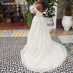 Elegant Boho Wedding Dress buster corset detachable puff long sleeve lace bride dress robe de mariee Bridal Gown AL-QK44