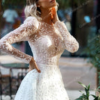 Elegant Boho Wedding Dress long sleeve high neck lace applique bride dress robe de mariee A line Wedding Bridal Gown AL-QK46