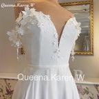 Elegant Boho Wedding Dress off shoulder lace applique bride dress robe de mariee A line Wedding Bridal Gown AL-QK14