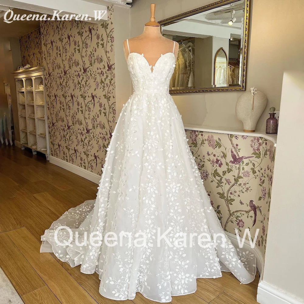 Elegant Boho Wedding Dress off shoulder lace applique bride dress robe de mariee A line Wedding Bridal Gown AL-QK2