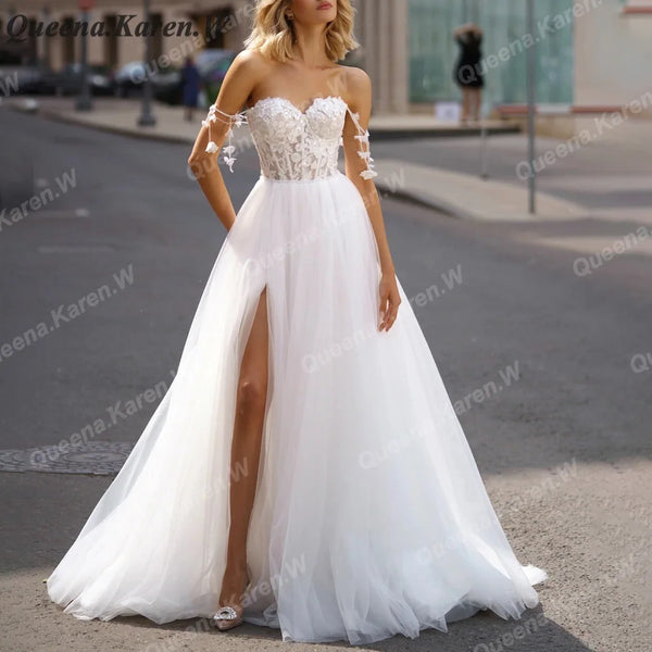 Elegant Boho Wedding Dress off shoulder lace applique bride dress robe de mariee A line Wedding Bridal Gown