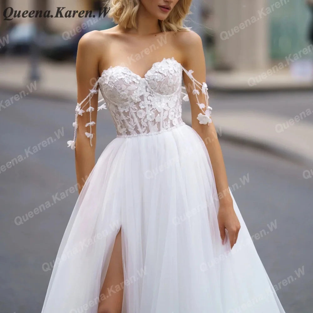 Elegant Boho Wedding Dress off shoulder lace applique bride dress robe de mariee A line Wedding Bridal Gown AL-QK43
