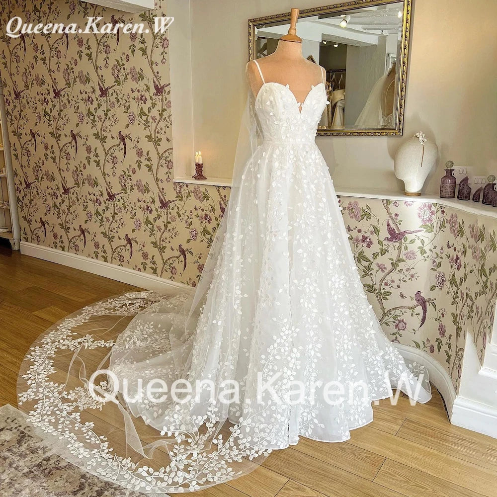 Elegant Boho Wedding Dress off shoulder lace applique bride dress robe de mariee A line Wedding Bridal Gown AL-QK2