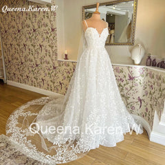 Elegant Boho Wedding Dress off shoulder lace applique bride dress robe de mariee A line Wedding Bridal Gown AL-QK2