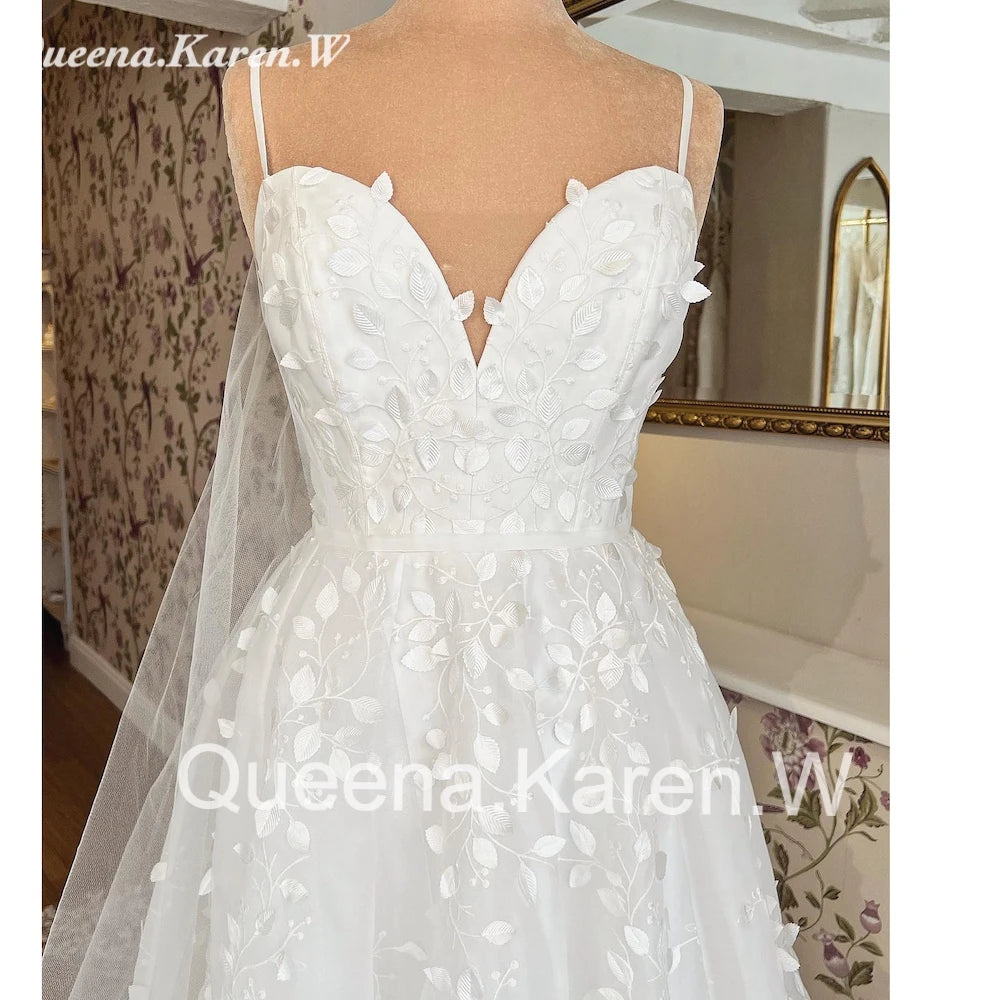 Elegant Boho Wedding Dress off shoulder lace applique bride dress robe de mariee A line Wedding Bridal Gown AL-QK2