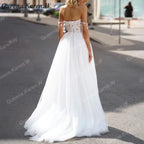 Elegant Boho Wedding Dress off shoulder lace applique bride dress robe de mariee A line Wedding Bridal Gown AL-QK43