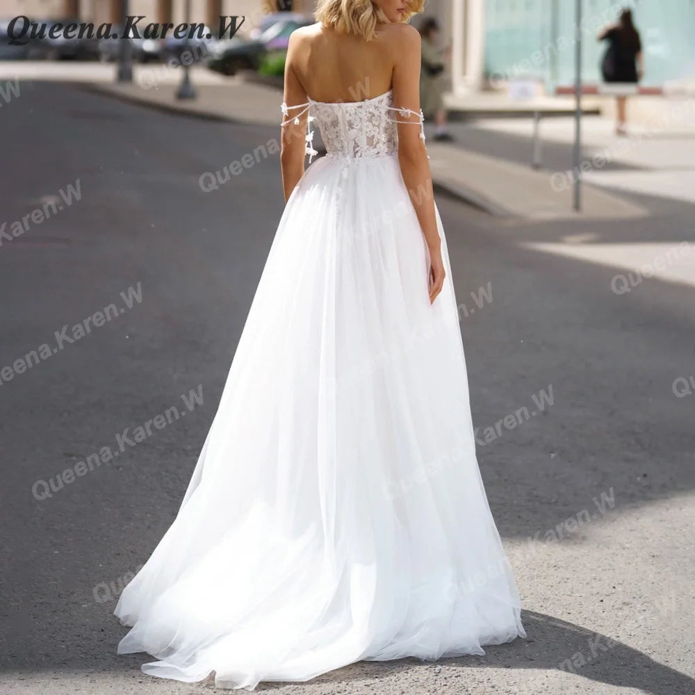 Elegant Boho Wedding Dress off shoulder lace applique bride dress robe de mariee A line Wedding Bridal Gown AL-QK43