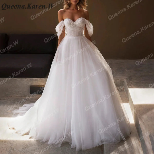 Elegant Boho Wedding Dress off shoulder lace beading bride dress robe de mariee A line Wedding Bridal Gown