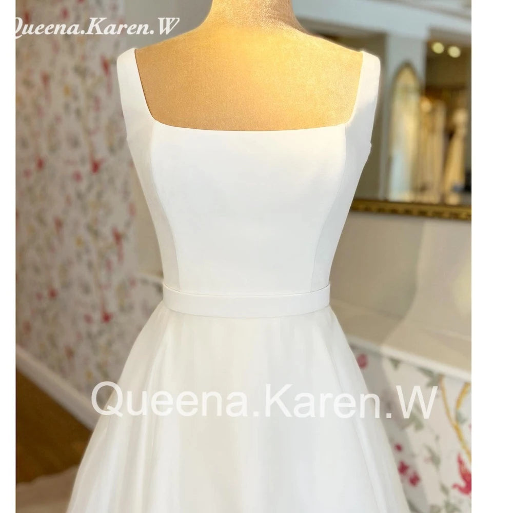 Elegant Boho Wedding Dress square neck organza bride dress robe de mariee A line Wedding Bridal Gown AL-QK10