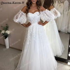 Elegant Boho Wedding Dress strap lace applique bride dress robe de mariee A line Wedding Bridal Gown AL-QK49