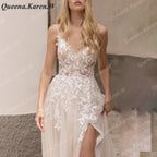 Elegant Boho Wedding Dress strap lace applique bride dress robe de mariee A line Wedding Bridal Gown AL-QK48