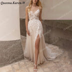 Elegant Boho Wedding Dress strap lace applique bride dress robe de mariee A line Wedding Bridal Gown AL-QK48