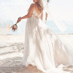 Elegant Boho Wedding Dress strap lace applique bride dress robe de mariee A line Wedding Bridal Gown AL-QK39