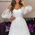 Elegant Boho Wedding Dress strap lace applique bride dress robe de mariee A line Wedding Bridal Gown AL-QK49