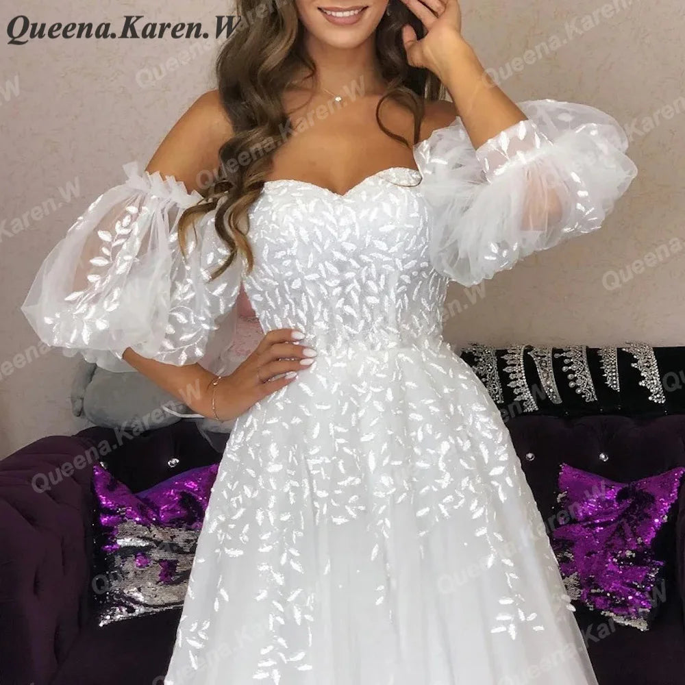 Elegant Boho Wedding Dress strap lace applique bride dress robe de mariee A line Wedding Bridal Gown AL-QK49