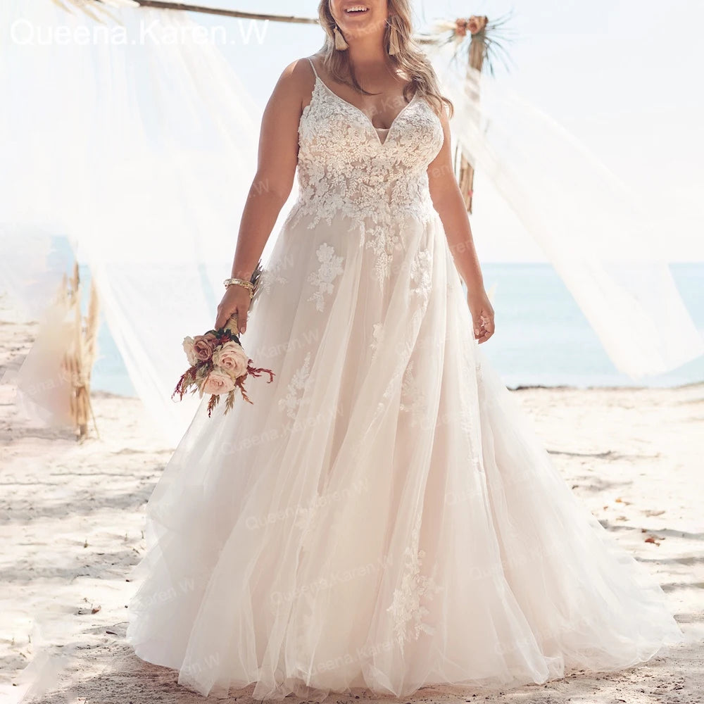 Elegant Boho Wedding Dress strap lace applique bride dress robe de mariee A line Wedding Bridal Gown AL-QK39 Main image