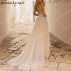 Elegant Boho Wedding Dress strap lace applique bride dress robe de mariee A line Wedding Bridal Gown AL-QK48