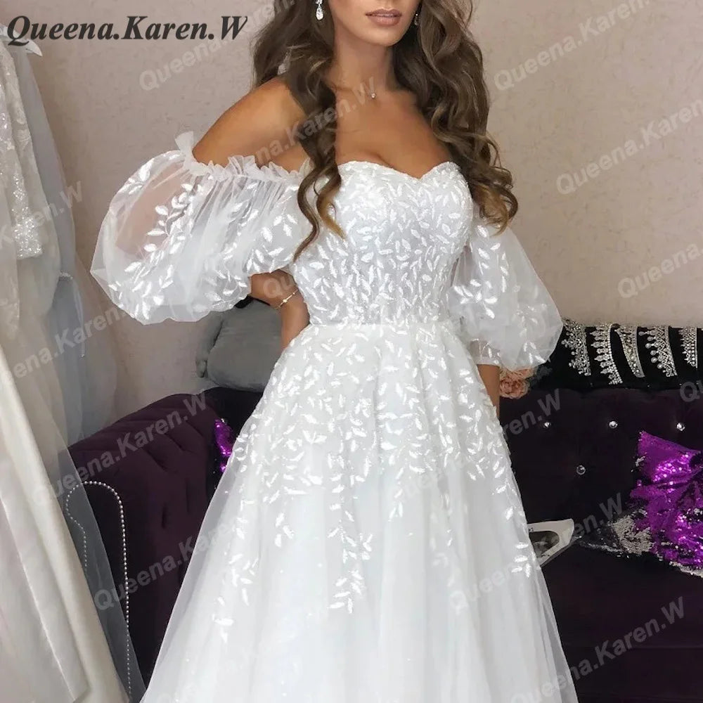 Elegant Boho Wedding Dress strap lace applique bride dress robe de mariee A line Wedding Bridal Gown AL-QK49