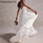 Elegant Boho Wedding Dress strap lace chiffon bride dress robe de mariee A line Wedding Bridal Gown AL-QK96