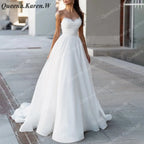 Elegant Boho Wedding Dress strapless beading organza bride dress robe de mariee A line Wedding Bridal Gown AL-QK45