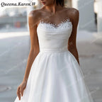 Elegant Boho Wedding Dress strapless beading organza bride dress robe de mariee A line Wedding Bridal Gown AL-QK45