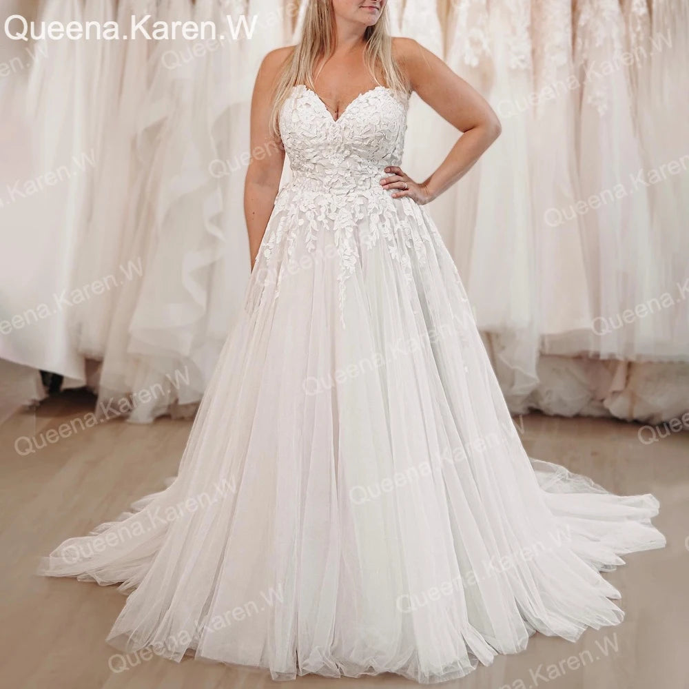 Elegant Boho Wedding Dress strapless lace applique bride dress robe de mariee A line Wedding Bridal Gown AL-QK151 Main image