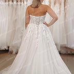 Elegant Boho Wedding Dress strapless lace applique bride dress robe de mariee A line Wedding Bridal Gown AL-QK151