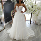 Elegant Boho Wedding Dress strapless lace applique bride dress robe de mariee A line Wedding Bridal Gown AL-QK32
