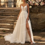 Elegant Boho Wedding Dress sweetheart high slit lace applique bride dress robe de mariee A line Wedding Bridal Gown AL-QK27