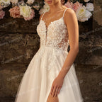 Elegant Boho Wedding Dress sweetheart high slit lace applique bride dress robe de mariee A line Wedding Bridal Gown AL-QK27