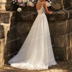 Elegant Boho Wedding Dress sweetheart high slit lace applique bride dress robe de mariee A line Wedding Bridal Gown AL-QK27